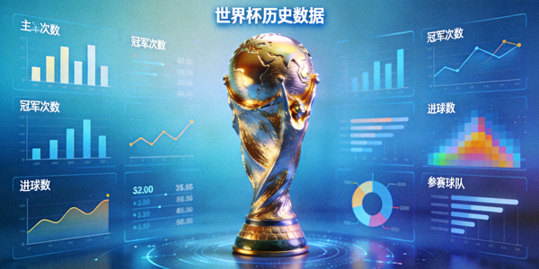 世界杯奖杯与数据可视化图表背景融合